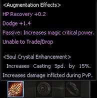 Interface de Life Stone mostrando efeitos de augmentation no L2 Oak